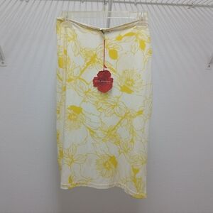 Anna Molinari Yellow White Slinky Knit Pull On Skirt NEW
